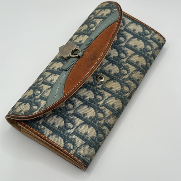 Dior Oblique Heart Lock Charm Wallet Blue Cream Authentic Bifold EUC - Picture 11 of 16